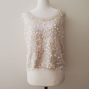 House of Gold Vintage 50s 60s Silk Beaded Fringe Sequin Sleeveless Blouse